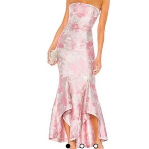 Lovers + Friends Pink Silver Ruffled Strapless Gown